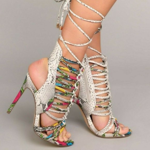 So Me Multi Snake Tie Up Strap 4.5" High Heels - Picture 2 of 10